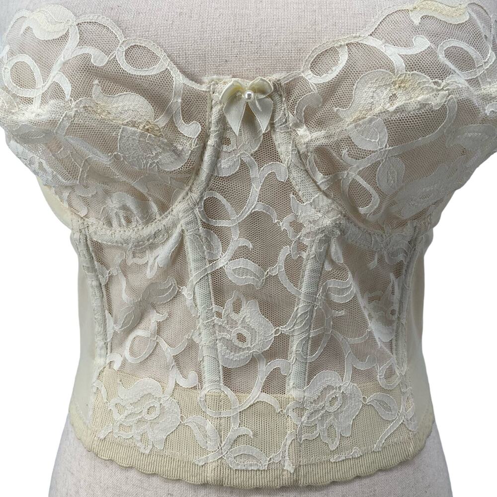 Vintage Victorias Secret Gold Label Sheer Cream Lace Corset 36B‎ Union Tag Bride - Picture 2 of 10